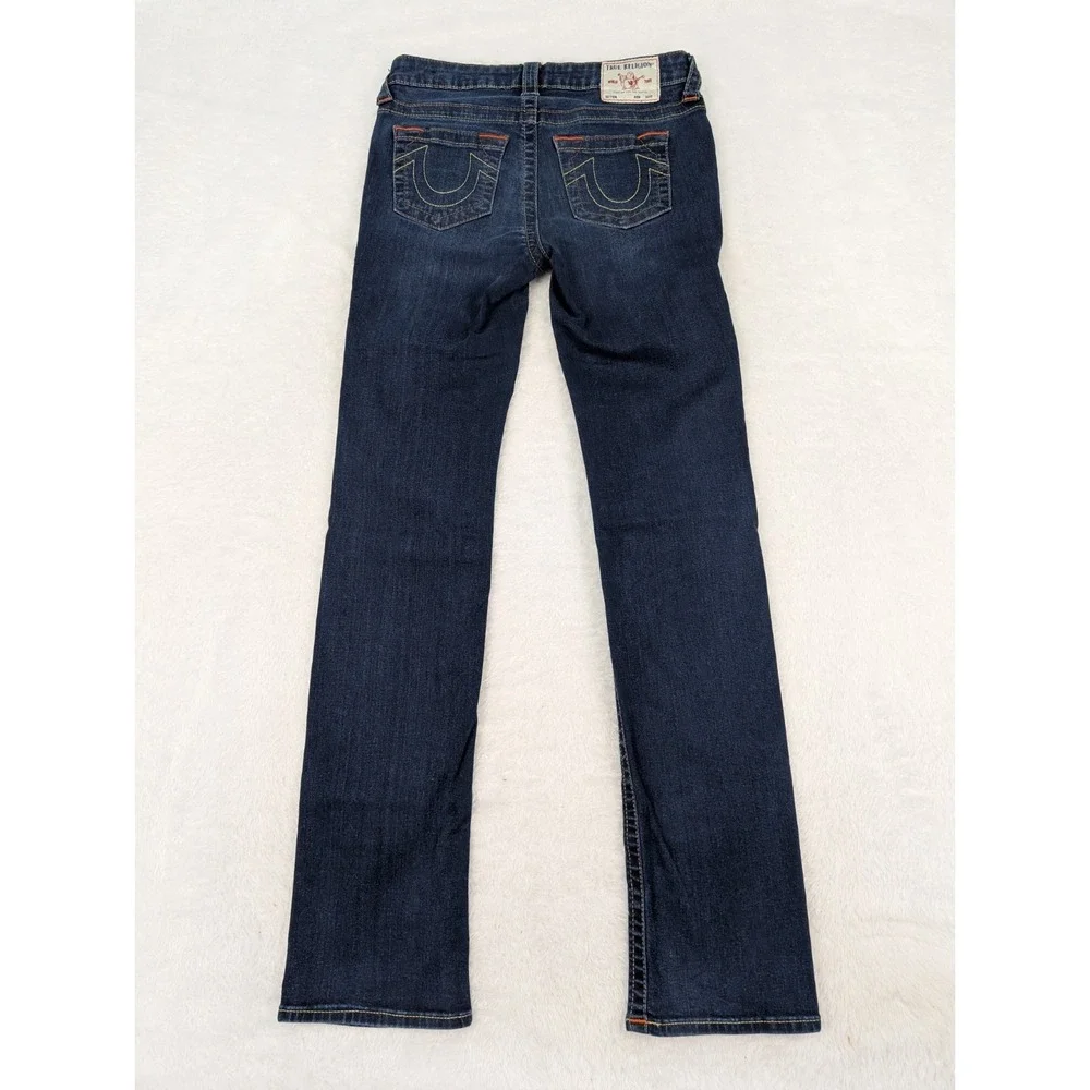 True Religion Billie Mid Rise Straight Jeans Women's 28 Blue Dark‎ Wash Stretch